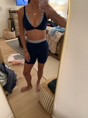 Navy Striped Trim Two-Piece Active Set